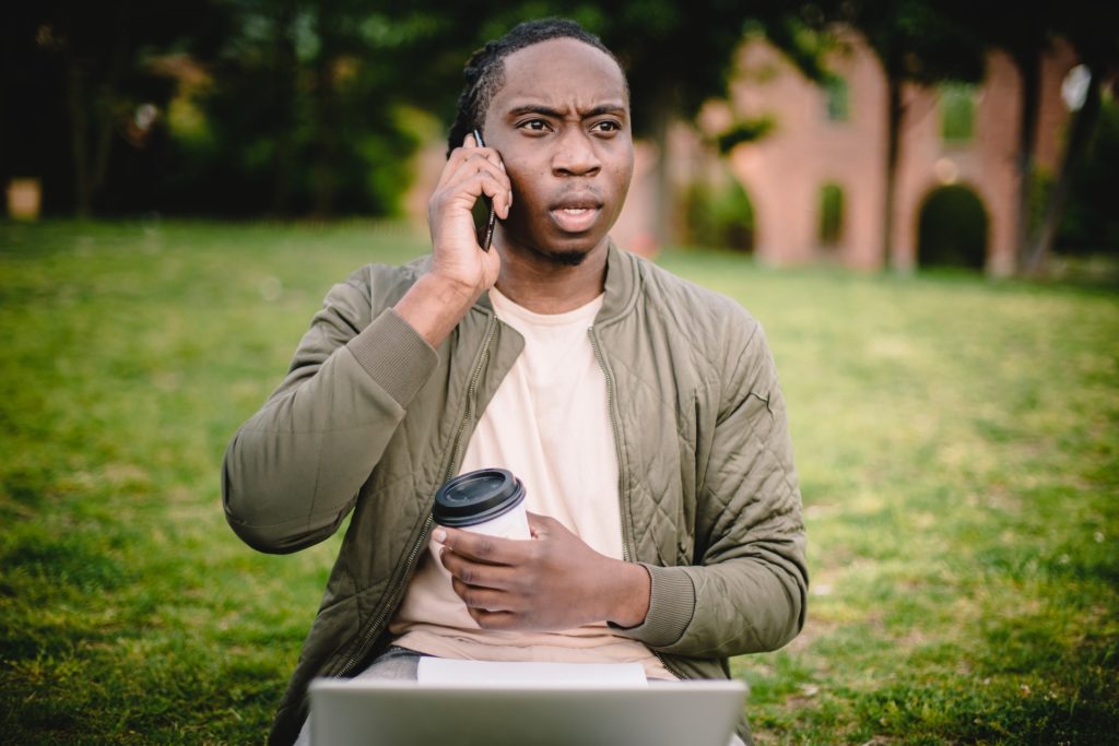 Man confused on cell phone